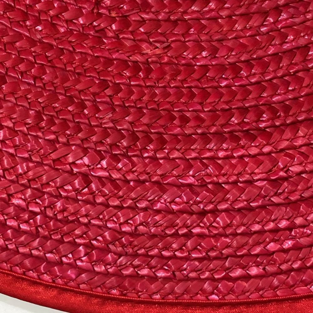 Liya 💯 Straw Women’s Elegant Red Wide-Brimmed Hat With Floral Embellishments - Picture 14 of 14